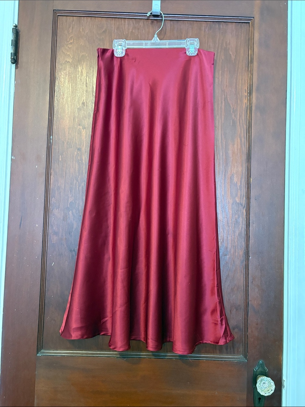 zeagoo Satin Maxi Skirt in Deep Red